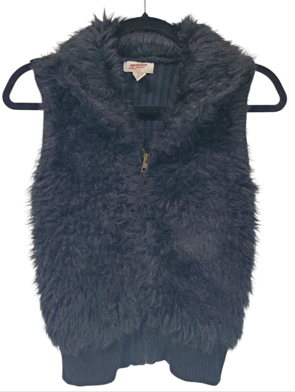 Arizona Black Y2K Full Zip Faux Fur Vest Size Small Whimsigoth Fall Winter